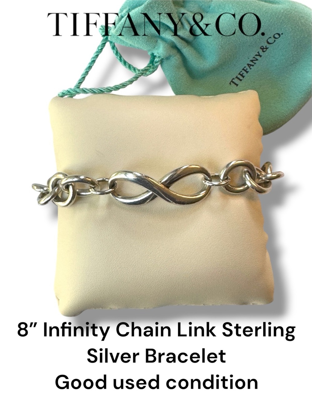 Tiffany Infinity Chain Link Sterling Silver 8” Bracelet